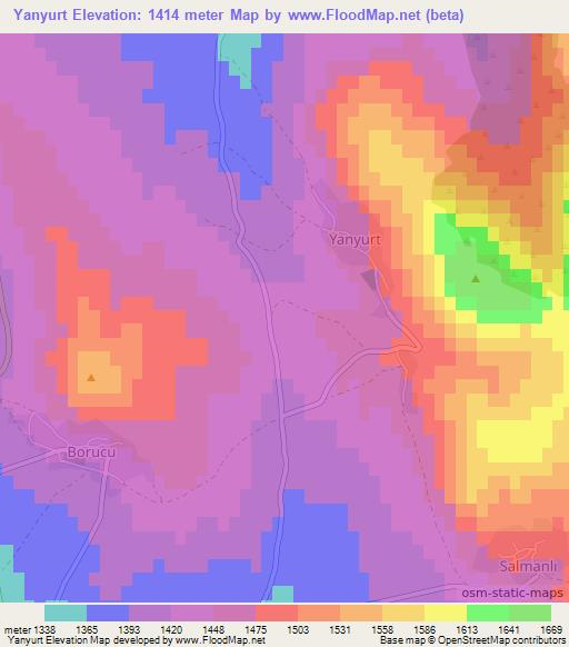 Yanyurt,Turkey Elevation Map