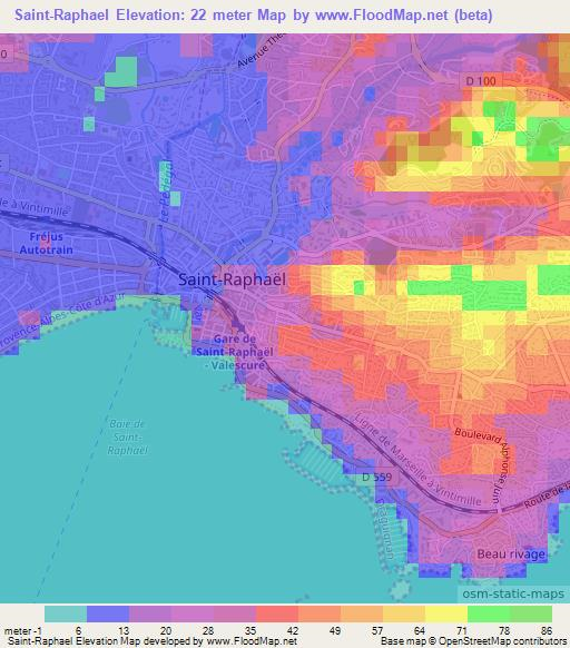 Saint-Raphael,France Elevation Map