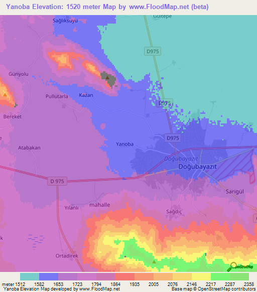 Yanoba,Turkey Elevation Map