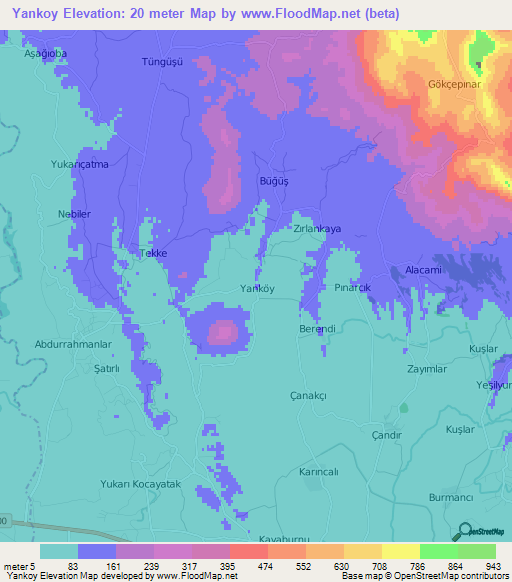 Yankoy,Turkey Elevation Map