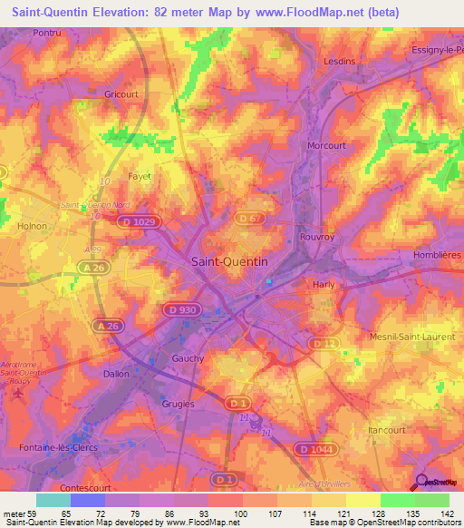 Saint-Quentin,France Elevation Map