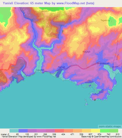 Yanisli,Turkey Elevation Map