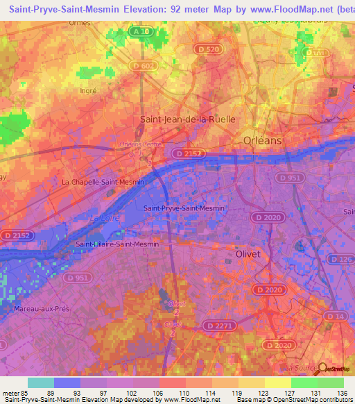 Saint-Pryve-Saint-Mesmin,France Elevation Map