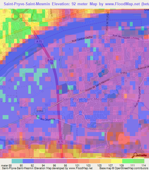 Saint-Pryve-Saint-Mesmin,France Elevation Map