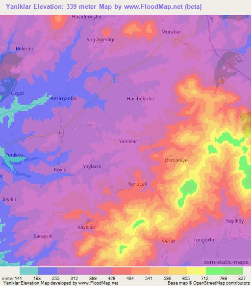 Yaniklar,Turkey Elevation Map