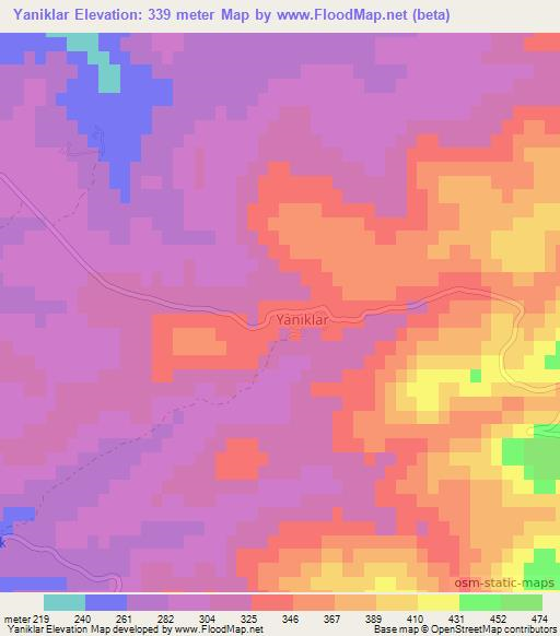 Yaniklar,Turkey Elevation Map