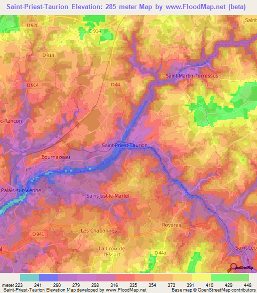 Saint-Priest-Taurion,France Elevation Map