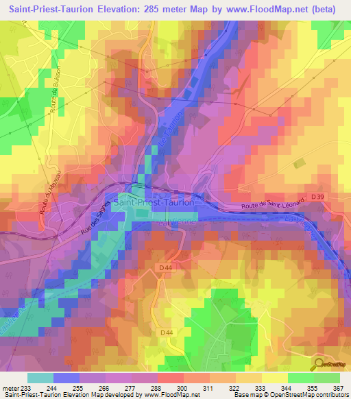 Saint-Priest-Taurion,France Elevation Map