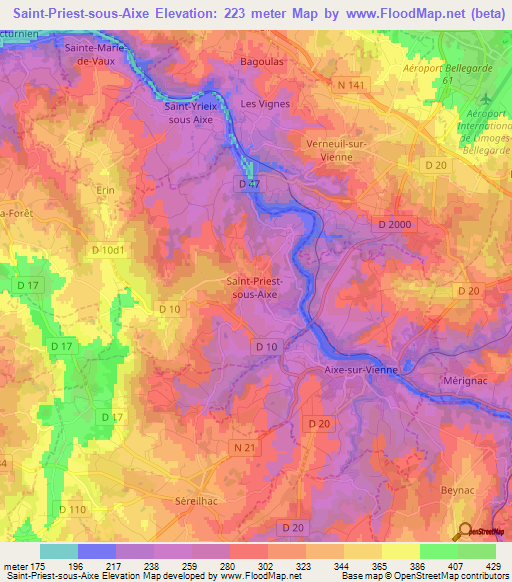 Saint-Priest-sous-Aixe,France Elevation Map