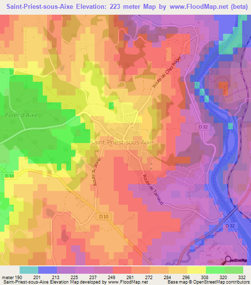 Saint-Priest-sous-Aixe,France Elevation Map