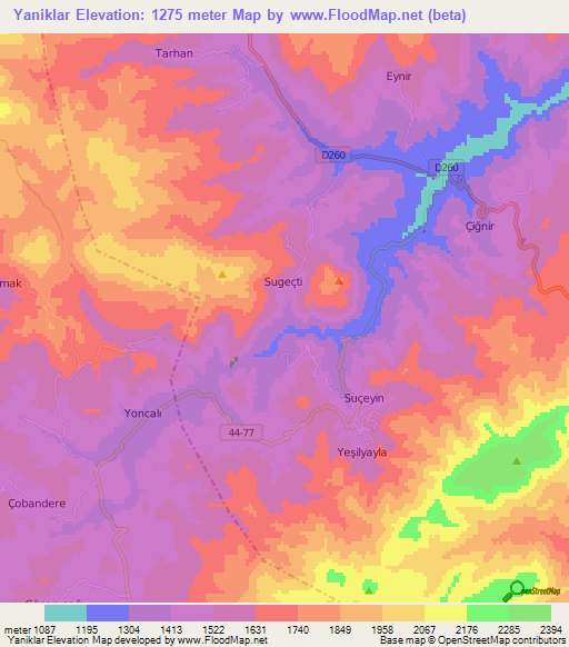 Yaniklar,Turkey Elevation Map