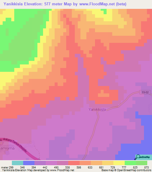 Yanikkisla,Turkey Elevation Map