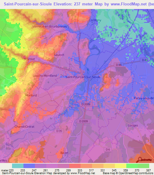 Saint-Pourcain-sur-Sioule,France Elevation Map