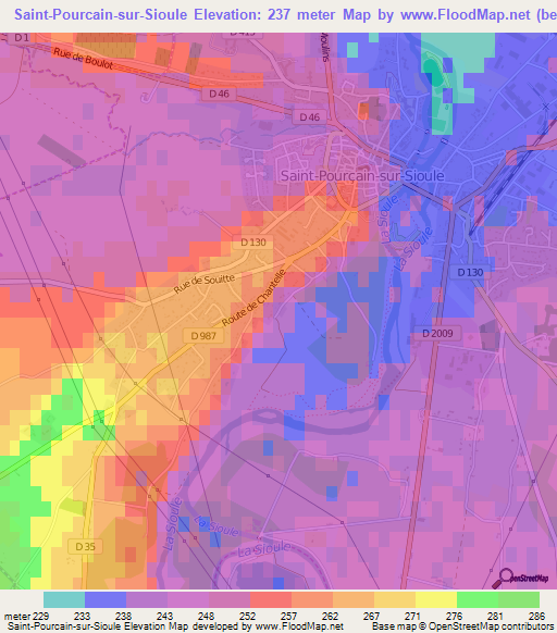 Saint-Pourcain-sur-Sioule,France Elevation Map