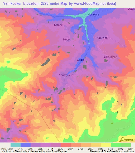 Yanikcukur,Turkey Elevation Map