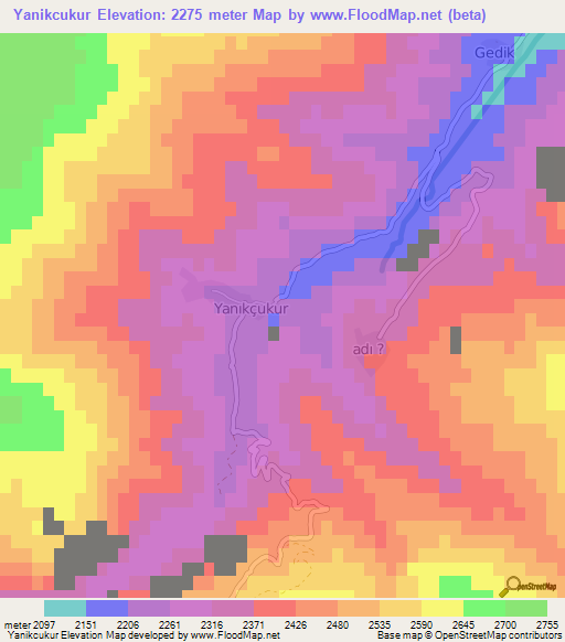 Yanikcukur,Turkey Elevation Map