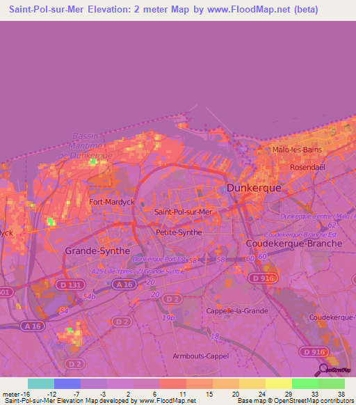 Saint-Pol-sur-Mer,France Elevation Map