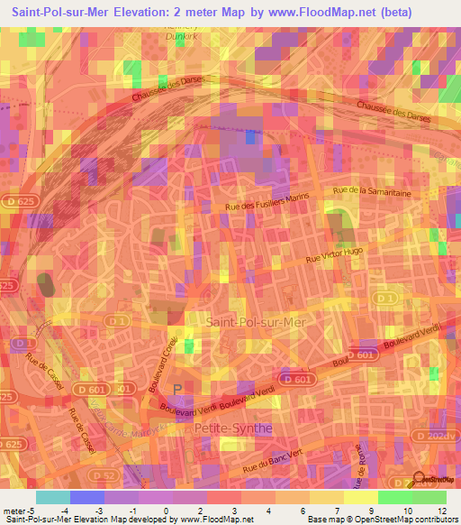 Saint-Pol-sur-Mer,France Elevation Map