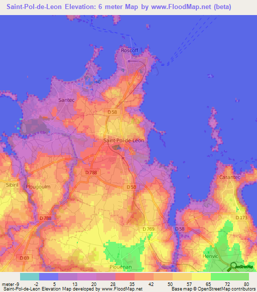 Saint-Pol-de-Leon,France Elevation Map