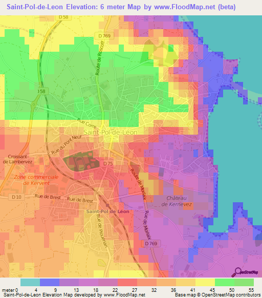 Saint-Pol-de-Leon,France Elevation Map