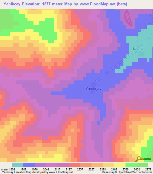 Yanikcay,Turkey Elevation Map