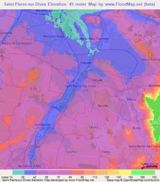 Saint-Pierre-sur-Dives,France Elevation Map