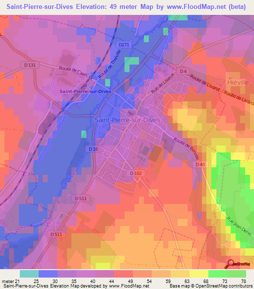 Saint-Pierre-sur-Dives,France Elevation Map