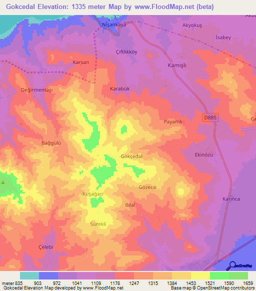 Gokcedal,Turkey Elevation Map