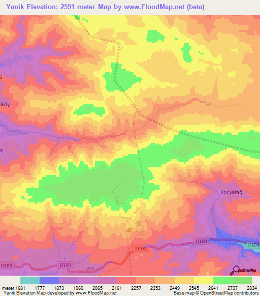 Yanik,Turkey Elevation Map