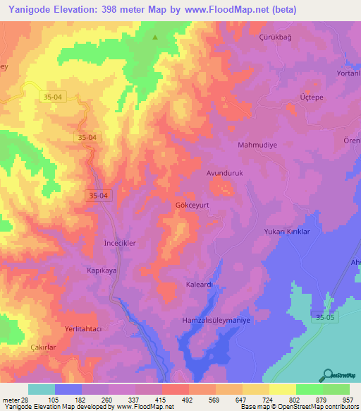 Yanigode,Turkey Elevation Map