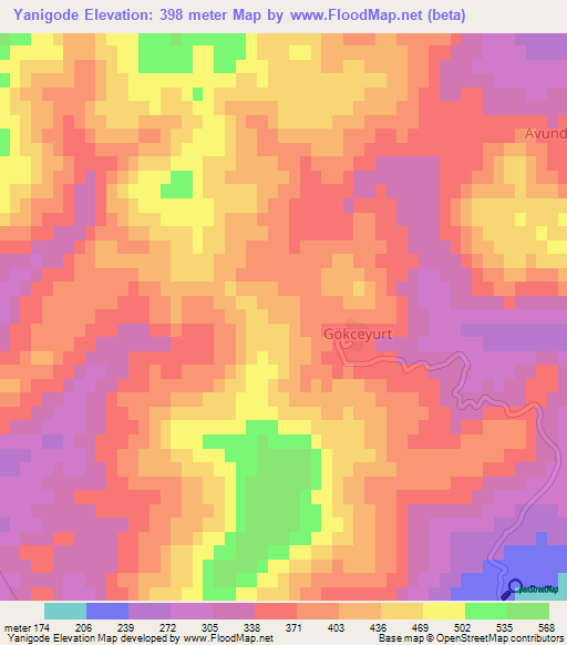 Yanigode,Turkey Elevation Map