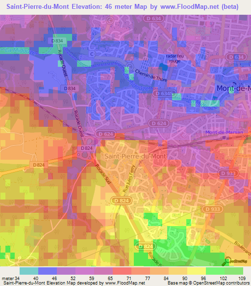 Saint-Pierre-du-Mont,France Elevation Map