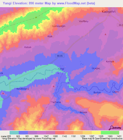 Yangi,Turkey Elevation Map