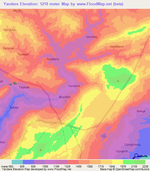 Yandere,Turkey Elevation Map