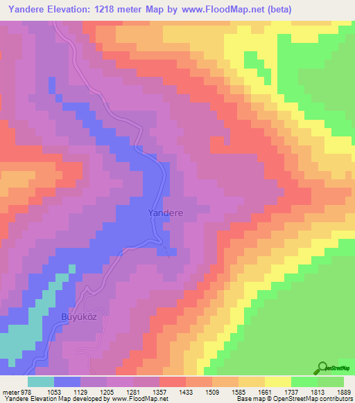 Yandere,Turkey Elevation Map