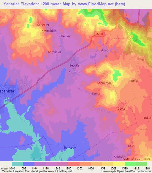 Yanarlar,Turkey Elevation Map