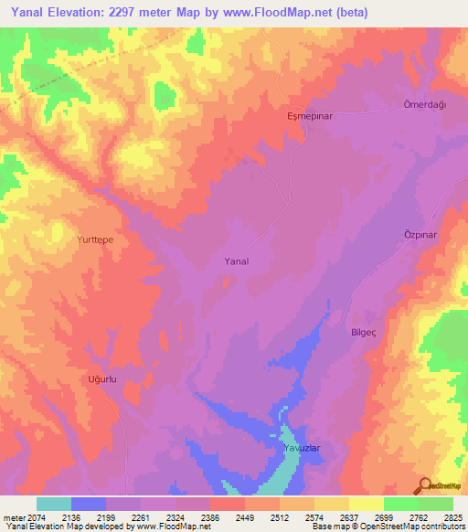 Yanal,Turkey Elevation Map