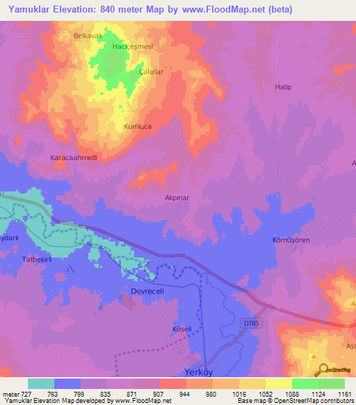 Yamuklar,Turkey Elevation Map