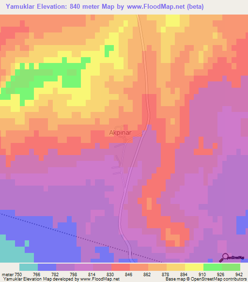 Yamuklar,Turkey Elevation Map