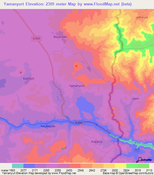 Yamanyurt,Turkey Elevation Map