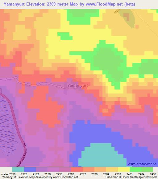 Yamanyurt,Turkey Elevation Map