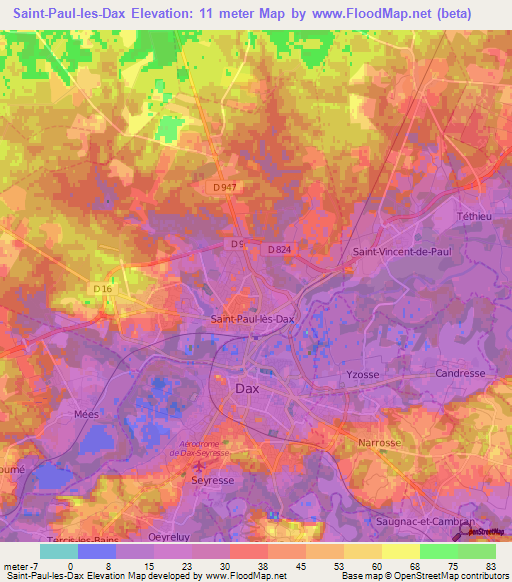 Saint-Paul-les-Dax,France Elevation Map