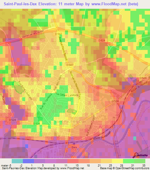 Saint-Paul-les-Dax,France Elevation Map