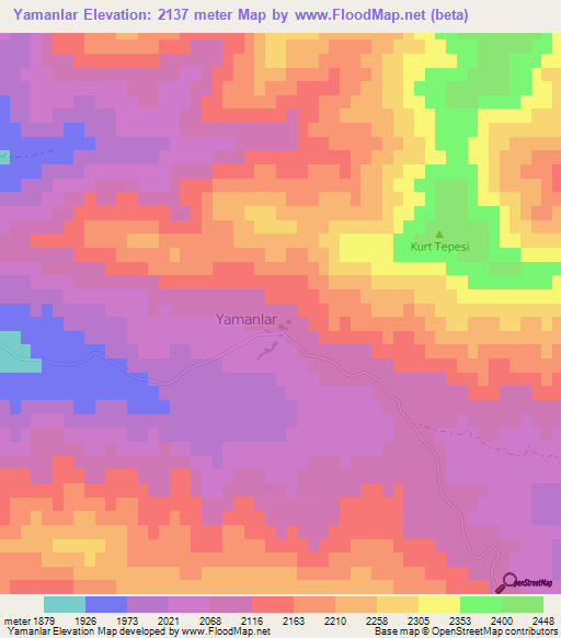 Yamanlar,Turkey Elevation Map