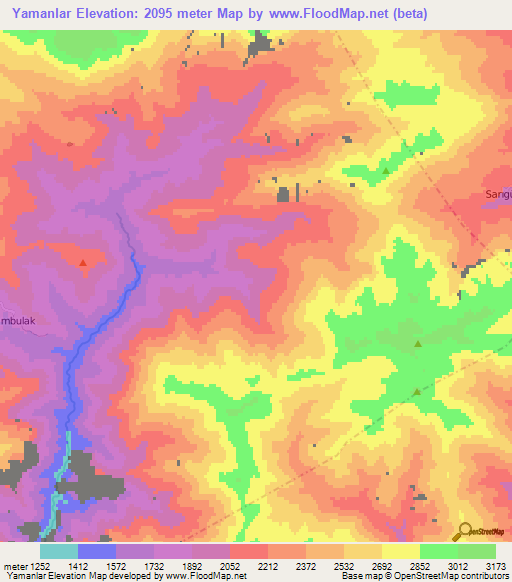 Yamanlar,Turkey Elevation Map