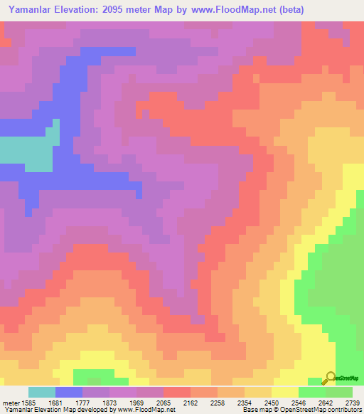 Yamanlar,Turkey Elevation Map