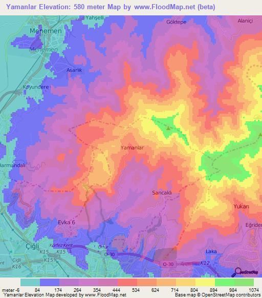 Yamanlar,Turkey Elevation Map