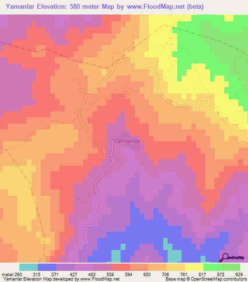 Yamanlar,Turkey Elevation Map