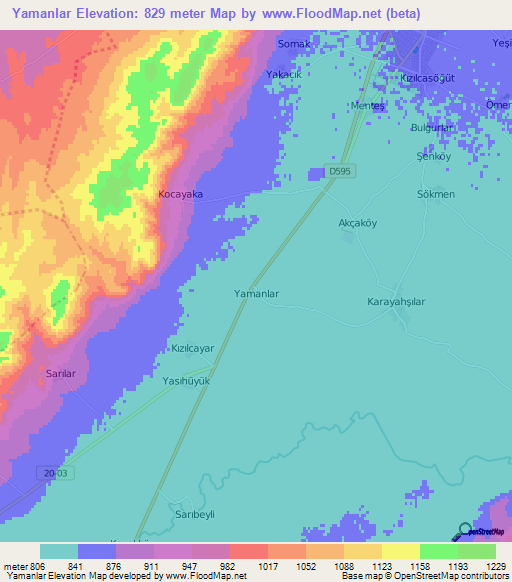 Yamanlar,Turkey Elevation Map