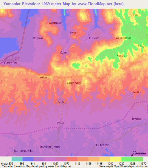 Yamanlar,Turkey Elevation Map